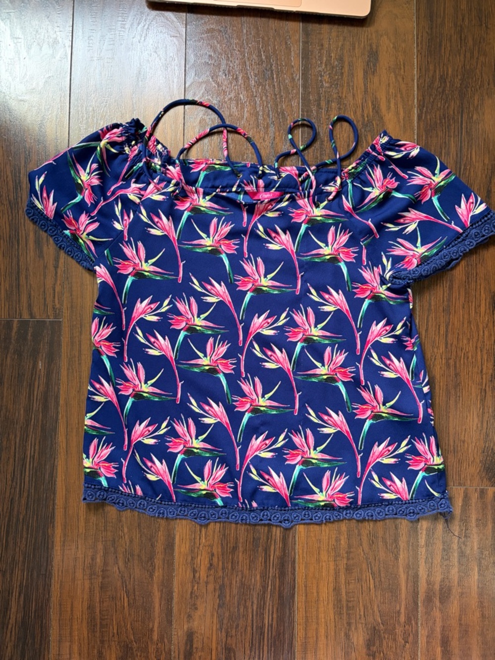 Candie's Navy Floral Off-Shoulder Camisole with Pink Print